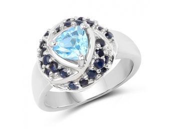 1.61 Carat Genuine Swiss Blue Topaz & Blue Sapphire .925 Sterling Silver Ring