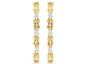 18K Yellow Gold Plated 1.84 Carat Genuine Citrine And White Topaz .925 Sterling Silver Earrings