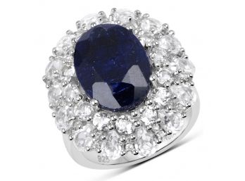 11.67 Carat Sapphire And White Topaz .925 Sterling Silver Ring