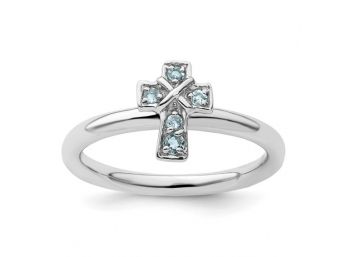 Sterling Silver Stackable Aquamarine Cross Ring