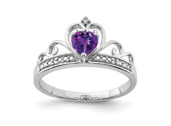 Sterling Silver Diamond And Amethyst Crown Ring