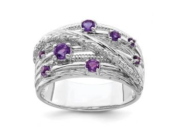 Sterling Silver Amethyst And Diamond Ring