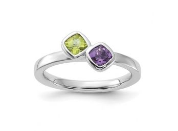 Sterling Silver Stackable Cushion Amethyst And Peridot Ring