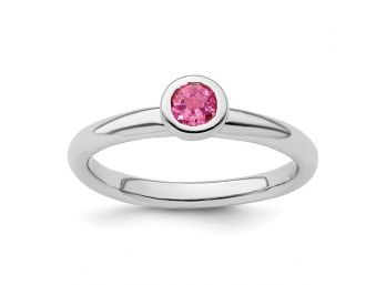 SS Stackable Round Pink Tourmaline Ring
