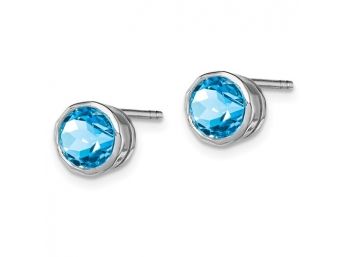 Sterling Silver Blue Topaz Circle Stud Earrings