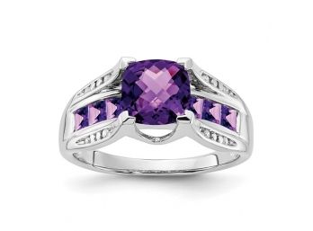 Sterling Silver Amethyst And Diamond Ring