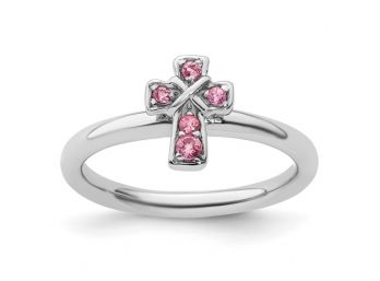 Sterling Silver Stackable Pink Tourmaline Cross Ring