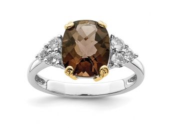 Sterling Silver With 14K Accent Smoky Quartz And White Topaz Ring