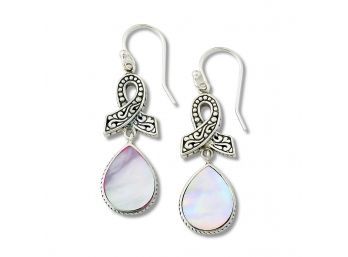 Sterling Silver Cancer Awareness Earrings With Pink Mother Of Pearl