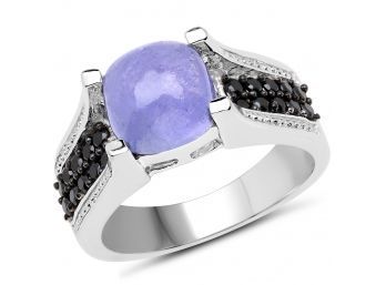 3.20 Carat Genuine Tanzanite And Black Spinel .925 Sterling Silver Ring