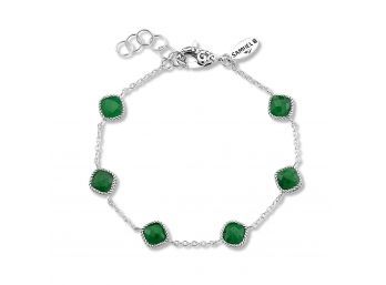 Sterling Silver 6 Station 6mm Briolette Cushion Emerald Bracelet