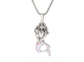 SS PINK MOTHER OF PEARL MERMAID PENDANT ON CHAIN
