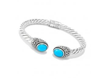 Sterling Silver, 18k Oval Sleeping Beauty Turquoise Twisted Bangle