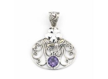 Sterling Silver And 18K Gold Amethyst Dragonfly Pendant On Chain