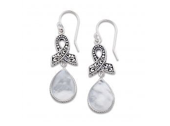Pear Shape Mother Of Pearl Cancer Awareness Earrings