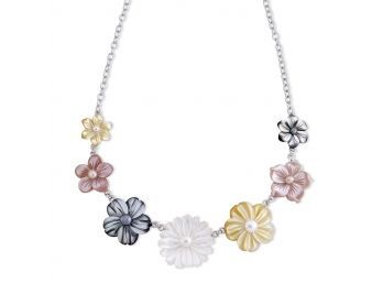 Carved Mother Of Pearl Flower Necklace
