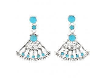 Sterling Silver Sleeping Beauty Turquoise Fan Earrings