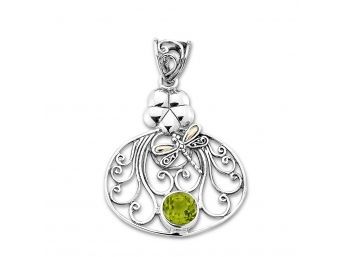 Sterling Silver And 18K Gold Peridot Dragonfly Pendant On Chain