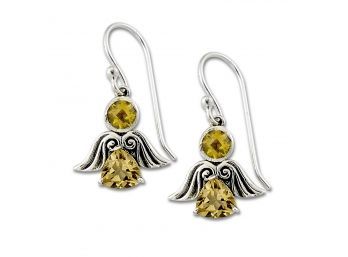 Sterling Silver Angel Earrings With Citrine