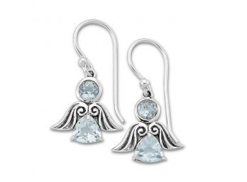 Sterling Silver Angel Earrings With Blue Topaz