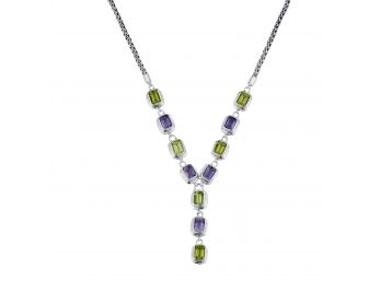'V' Shape Amethyst And Peridot Necklace, Sterling SIlver