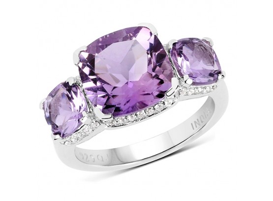 5.85 Carat Genuine Pink Amethyst And White Topaz .925 Sterling Silver Ring, Size 7.00