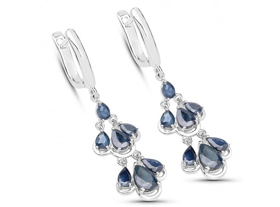 4.18 Carat Genuine Blue Sapphire .925 Sterling Silver Earrings