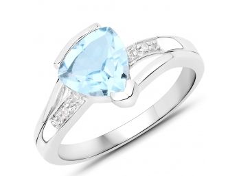 2.01 Carat Genuine Blue Topaz And White Diamond .925 Sterling Silver Ring