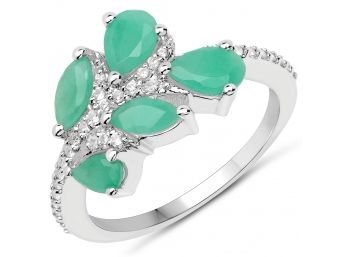 1.55 Carat Genuine Emerald And White Zircon .925 Sterling Silver Ring
