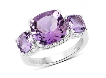 5.85 Carat Genuine Pink Amethyst And White Topaz .925 Sterling Silver Ring, Size 7.00