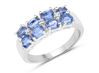 2.19 Carat Genuine Kyanite And White Topaz .925 Sterling Silver Ring, Size 8.00