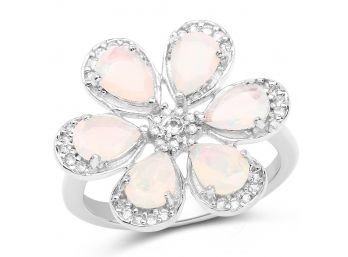 1.71 Carat Genuine Ethiopian Opal And White Topaz .925 Sterling Silver Ring Ring