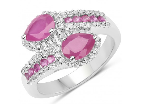 2.43 Carat Ruby And White Topaz Sterling Silver Ring