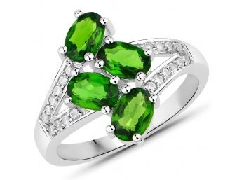 1.86 Carat Genuine Chrome Diopside And White Zircon .925 Sterling Silver Ring