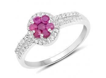 0.60 Carat Genuine Ruby And White Topaz .925 Sterling Silver Ring