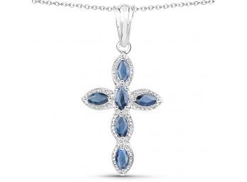0.90 Carat Genuine Blue Sapphire .925 Sterling Silver Pendant, 20.00'