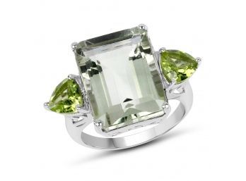 11.90 Carat Genuine Green Amethyst And Peridot .925 Sterling Silver Ring