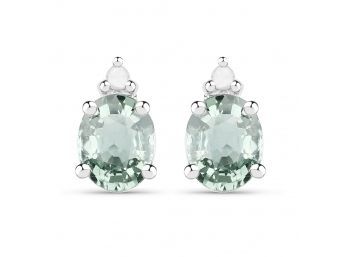 0.64 Carat Genuine Green Sapphire And White Diamond .925 Sterling Silver Earrings
