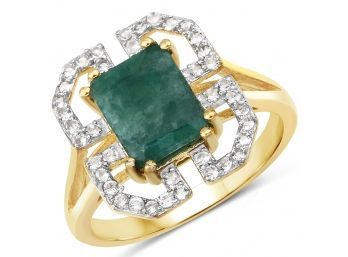 2.55 Carat Emerald And White Topaz .925 Sterling Silver Ring