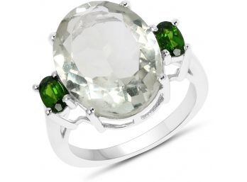 8.34 Carat Genuine Green Amethyst And Chrome Diopside .925 Sterling Silver Ring