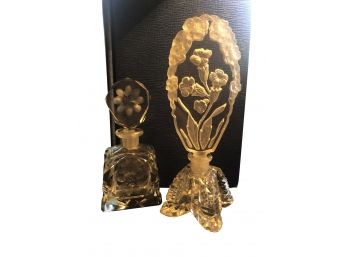 Carved Glass Perfume Bottle Set Of Two