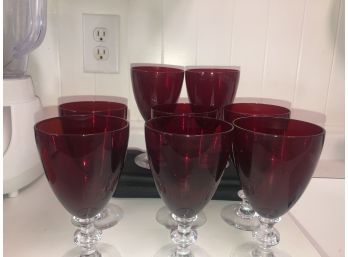 8 Plum Red Wine Glasses With Short Stems