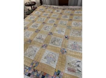 Embroidered And Pieced Quilt  62 X 70