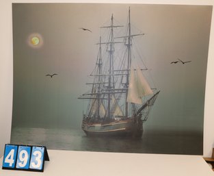 GIANT Photo Heavy Print 60' X 45' - Antique Boat Ship W/ Moon