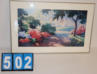 36' X 22.5' - Framed Art Work - Unknown Artist - Trees Flowers