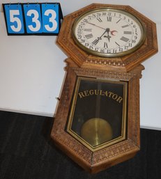 32' X 17' - Vintage Regulator Wall Clock - Parts / Repair - With Key