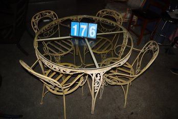 42' Round Yellow Rod Iron Patio Table Set W/ 4 Chairs