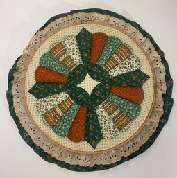 Green Quilted Wall Art In Wood Hoop