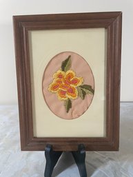 Wood Framed Embroidered Flower On Fabric