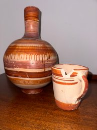 Mexican Pottery Water Jug With Cup